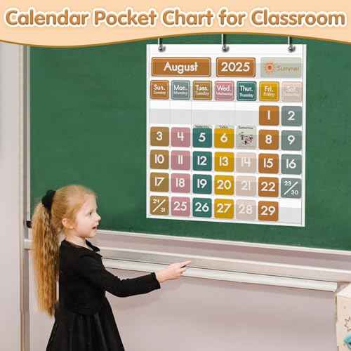 Classroom Calendar Pocket Chart for Kids Learning, Boho Classroom Calendar Decor with Special Educational Cards Teacher and Classroom Must Have Supplies