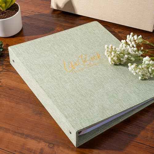 Life Book Document Organizer Folio, End of Life Planner 3 Ring Binder for 8.5x11" Important Papers, Aesthetic Linen In Case If I Die File Folder (Sage)