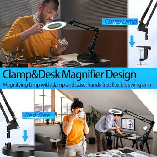Magnifying Glasses Used by The Elderly,10X Large Magnifying Glass with Base and Clamp,Portable Folding Mechanical Knob,2025 Upgrade Infinite Color Magnifying Lamp & Clamp,for Close Work
