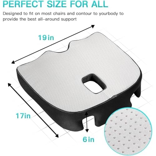 Benazcap X Large Memory Seat Cushion for Office Chair Pressure Relief Sciatica & Tailbone Pain Relief Memory Foam Firm Coccyx Pad for Long Sitting, for Office Chair, Gaming Chair and Car Seat Upgrade