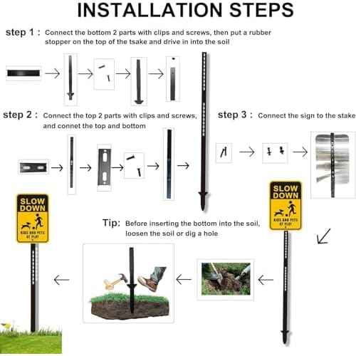 1 Pcs 6 Ft Traffic Road Street Sign Post Stakes Driveway Stand Heavy Duty Metal for Outdoor Lawn Yard Fence Parking Stop Outside Fits Signs 10 to 18 Inch Adjustable Black