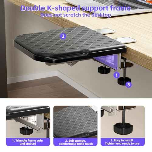 Arm Rest for Desk, 90¡ÆFoldable Computer Wrist Rest Shelf with Sponge Padding, Clamp on Arm Support, Ergonomic Sturdy Desk Extender for Office & Home, Durable & Easy to Install (Black)