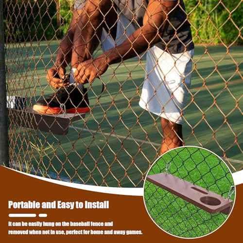 Portable Hanging Foot Rest for Baseball Fences, The Sideline Shelf, Ergonomic Wood Foot Tray with Phone Stand, Cup Holder, and Hat Holder for Baseball and Softball Games, Outdoor Games and Events