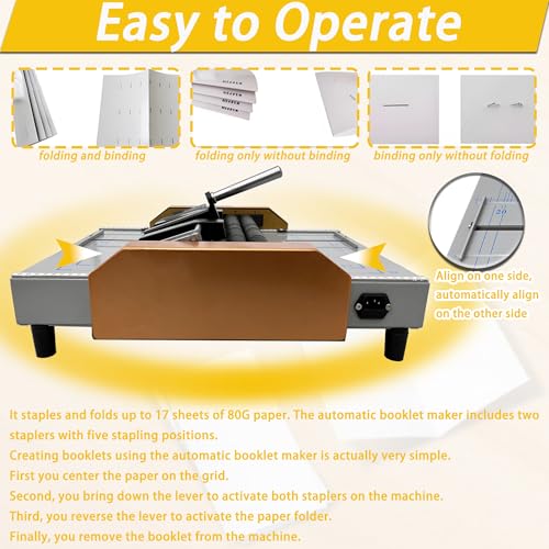Automatic Booklet Maker and Folding Machine - 17 Sheet Capacity, 110V Professional Desktop Binding & Folding