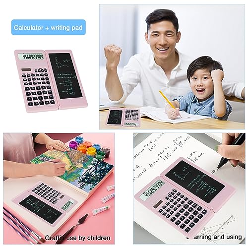 Pink Scientific Calculator for Students with Notepad - Dual Power, 10-Digit LCD
