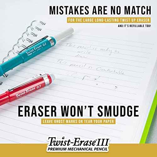 Pentel Twist-Erase III Mechanical Pencil, (0.7mm), Medium Line, Black Barrel, Pack of 4 (QE517BP4A)