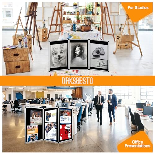 Black Double-Sided 3+1 Panel Trifold Display Board for School & Events 72x35.4in
