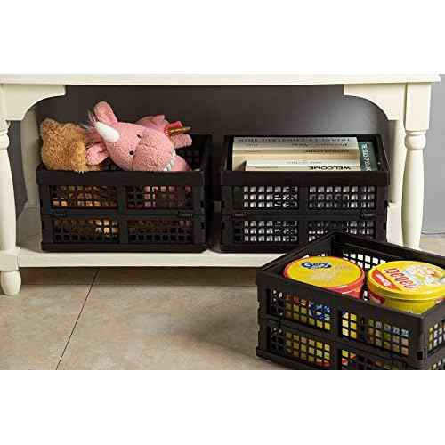 16L Plastic Collapsible Storage Crates,Folding Crates Storage,Pack of 4,Black