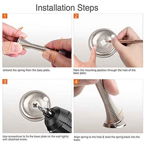 2 Pack Spring Door Stopper Brushed Satin Nickel- 3-1/4" Flexible Spring Door Stops with White Rubber Bumper Tips