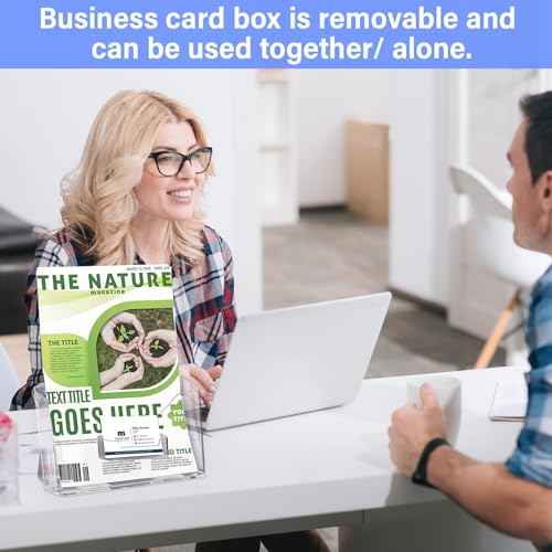 4 Sets Acrylic Brochure and Business Card Holder 8.5 x 11'' Clear Brochure Display Stand with Removable Business Card Holder Plastic Flyer Stand for Magazine Pamphlet Booklet Journal