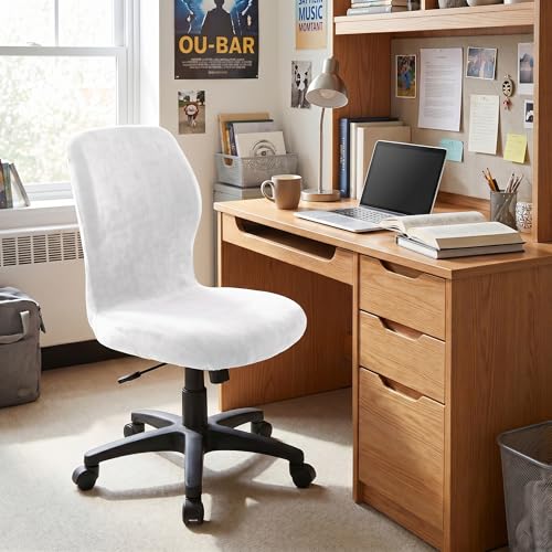 Deisy Dee Velvet Stretch Armless Office Chair Cover - Off White, Colorful Slipcover