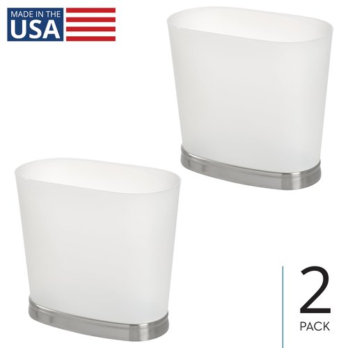iDesign Small Bathroom Trash Can-Set of 2-Frost/Brushed Nickel Gina Oval Wastecan M2