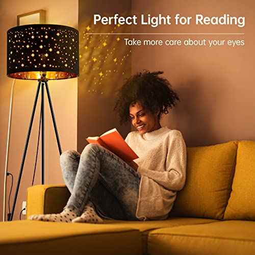 BoostArea Floor Lamp, Tripod Floor Lamp, 8W LED Bulb, Decorative Lamp Shade, Mid Century Standing Lamp for Living Room, Bedroom, Study Room and Office