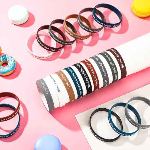 Estune 240 Pieces Bible Verses Bracelets Motivational Scripture Bracelets Bulk Religious Silicone Wristbands Quote Rubber Inspirational Wristbands Christian Gifts for Men Women Teens