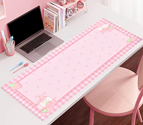 Pink Heart Kawaii Desk Mat Large Mouse Pad for Gaming & Office, 31.5x15.75 in