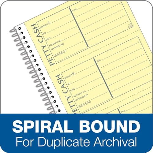TOPS 2-Part Petty Cash Receipt Book Spiral Bound, 200 Sets, 4 Forms/Page