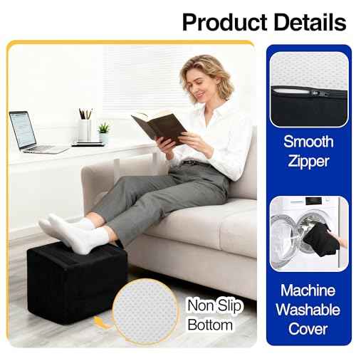 Tromlycs Foot Rest for Under Desk at Work Office Chair, Ergonomic Footrest with 3 Adjustable Heights & Washable Cover, Footstool for Home, Airplane, Travel (Black)