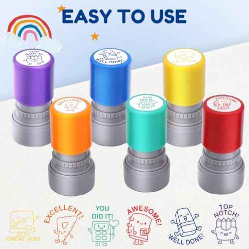 6-Piece Set of Teacher Stamps - Stationery Cute Motivational Scoring for Grading Teacher Stamp Self Inking Stamp Behavior Stamps for Teachers Grading