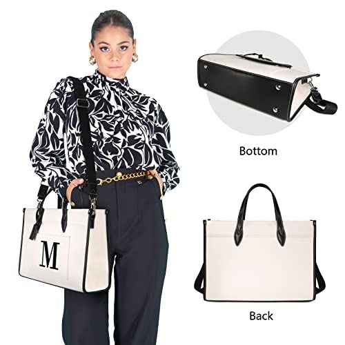 TOPDesign Initial 15.6" Laptop Tote Bag for Women, Personalized Canvas Work Purse, Business Briefcase & Office Handbag