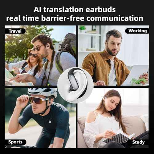 AI Translation Earbuds Real Time,Translation Earbuds with Audio and Video Calls,164 Language Translator Earbuds Audifonos Traductores Ingl?s Espa?ol,Bluetooth Headphones for Business/Learning/Travel