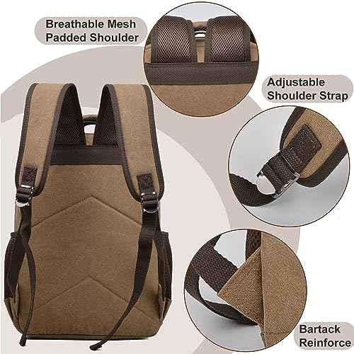 Canvas Laptop Backpack, Vintage Daypack for Men Women,Travel Work Rucksack College Bookbag Computer Bag Fits 15.6 Inch Laptop (Coffee)