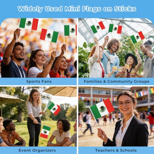 Mexico Flag on Stick 12 Pack | Small Handheld Mexican Flags for Celebrations
