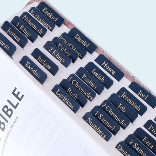 XKDOUS Leather Bible Tabs, Blue Bible Tabs for Men Women, Gold Bible Book Tabs, 66 Bible Tabs for Old and New Testament, Additional 9 Tabs (Navy Blue)