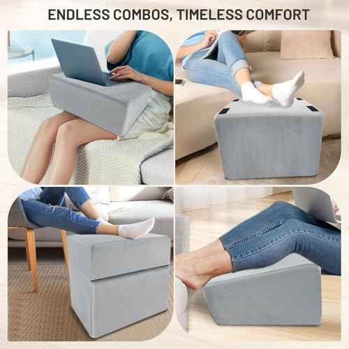 Ergonomic Under Desk Foot Rest & Stool for Work - 3D Adjustable Stackable Footrest w/Detachable Base, High-Density Support & Washable Cover for Office/Gaming/Travel (17¡¿11¡¿17in, Gray)