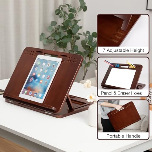 StrongTek 6-Position Bamboo Table Easel, 16x12 Inch Adjustable Drawing and Sketching Board with Built-in Handle and Back Storage, Portable Art and Lap Desk for Sketching, Reading, and Book Stand