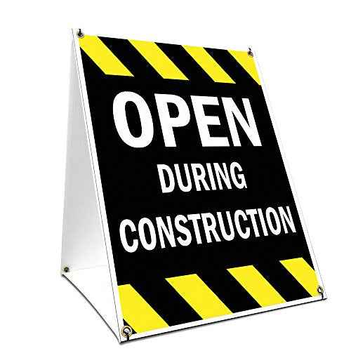 A-Frame Sidewalk Open During Construction Sign with Graphics On Each Side | 18" X 24" Print Size