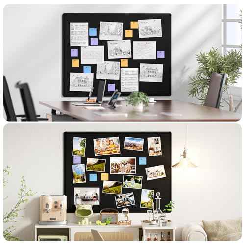 MaxGear Large Bulletin Board 48" x 36", Foldable Felt Board Vision Board Supplies, Cork Board for Office, Home, School, Small Pin Boards for Walls Decorative Display Board Black