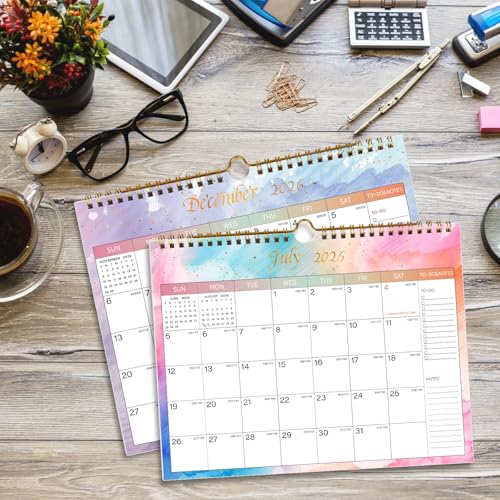 Lbylyhxc 2026 Calendar - Use Now to December 2026 -18 Monthly Wall Calendar 2026, 11 x 8.5 Inches.Thick Paper with Julian Dates and Block for New Year and Christmas Presents (Wall Calendar 2025-2026 Colorful)
