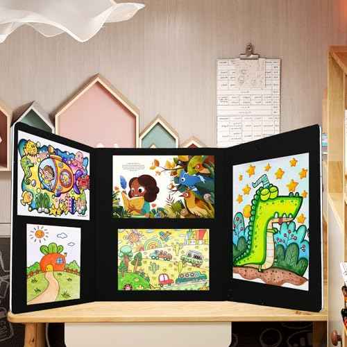 jxgzyy 3 Panel Trade Show Presentation Board Double Sided Tabletop Display Board 59" W x 24" H Trifold Poster Board with Storage Bag Folding Panel Display for School Conference and Exhibitions