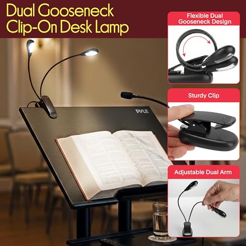 Pyle Black Lectern Podium Stand with Adjustable Height & LED Light Kit