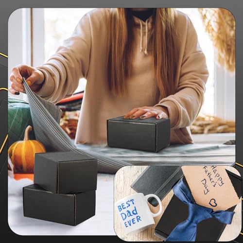 Ireer 50 Pack Black Shipping Boxes Bulk 6 x 4 x 3 Inch Corrugated Cardboard Mailer Boxes for Small Business Mailing Packing Jewelry Ornament Gifts Wrap