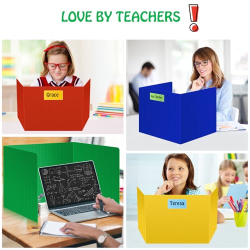 BCABO 24-Pack Colorful Desk Privacy Folders - Foldable Student Dividers, Easy-Clean Corrugated Plastic (Variation 24)