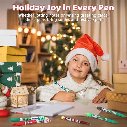 120 Pieces Christmas Multicolor Pens All In One 4-in-1 Ballpoint Pen 0.5mm Christmas Retractable Pen Santa Snowman Reindeer Writing Pens for Xmas Students School Office Coworker Supplies Gifts