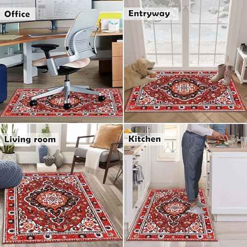 Office Chair Mat, Carpet & Hard Floor, 36" x 48", Red