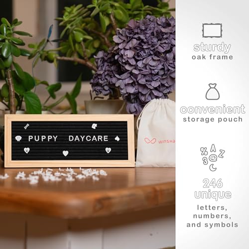 Winsharp 12x5 Small Letter Board with Wooden Frame & White Letters - Black Felt Sign