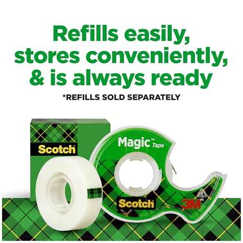 Scotch Magic Tape, Refillable Dispenser, 3/4" X 300", 3/Box