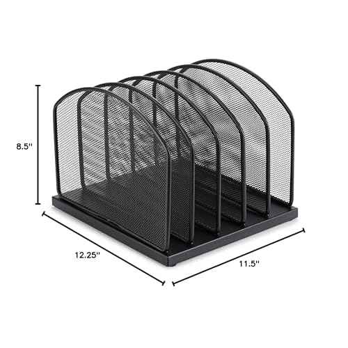 Huron 5-Slot Vertical File Binder Organizer Storage, Black Steel Mesh