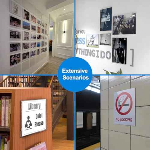 12 Pcs Acrylic Sign Holder 8.5 x 11, Vertical Wall Mount Sign Holders with Adhesive, Clear Plastic Frames Paper Display Sign Holders for Office, Home, Store, Restaurant - No Drilling