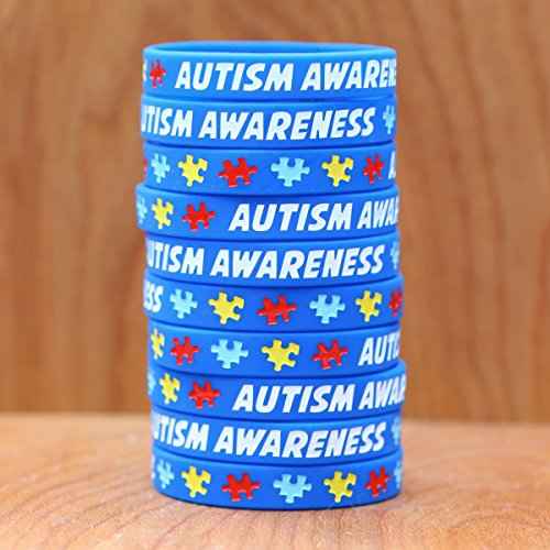100 Autism Awareness Wristbands - Colorful Puzzle Pieces Silicone Bracelets