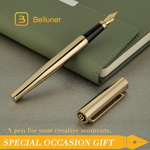 BEILUNER Gold Fountain Pen,Stunning Luxury Pens with 24K Gold Finish, Gorgeous 24K Gilded Nib(Medium), Fancy Pen Gift Set for Men&Women -Ink Converter-Elegant,Office,Nice Pen for Writing