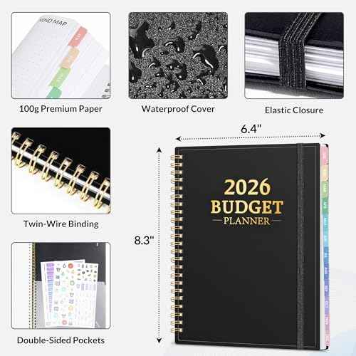2026 Budget Planner - Monthly Budget Book from JAN 2026 - DEC 2026 with Expense Tracker Notebook, A5 Size (6.4" x 8.3") Bill Organizer & Finance Planner Account Book to Manage Your Finances, Black
