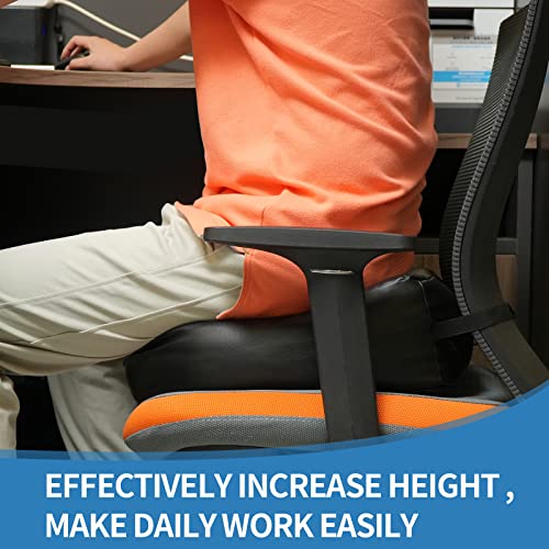 YOUFI Leather Seat Cushion Extra-Thick Booster for Office Chair to Rise Height - Full Filling for Support - with Breathable Cover, Handle and Buckle - Relieves Back Pain ? 18"x16"x6" (Black)
