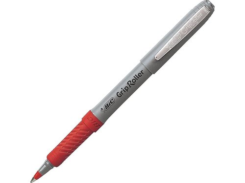 BIC Roller Glide Grip Pen With An Added-Value Grip, Fine Point (0.7mm), Red, Contemporary Looking, 12-Count