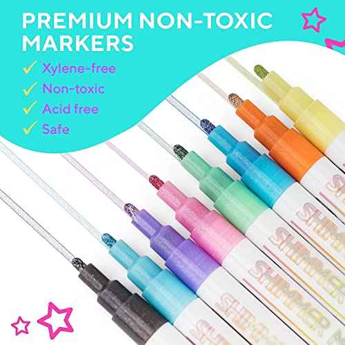 DoodleDazzles Shimmer Markers Set, Double Line Outliner Marker, Metallic Pens, Gifts for Girls, Boys, Kids, Women, etc., School Supplies Great For Drawing, Craft, & more, 20 ct