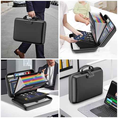 DocSafe Fireproof File Organizer with Lock, Hard-Shell Case Fireproof Document Box with 13 Pocket Accordion File Folder, Portable Home Office Travel Safe Storage for Important Documents Laptop Black