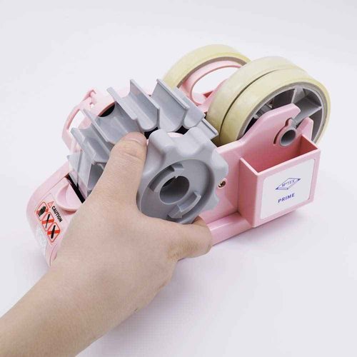 MoTEX Tape Dispenser Compatible with 3 Inch Core Tapes, 3 Rolls of Transparent Tapes with Dispenser -Prime (Light Pink)